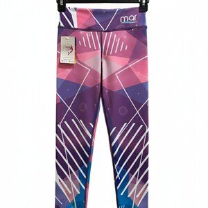 Mar Fitness Ligiana Fit Leggings Purple Pink Geometric Print Size XS